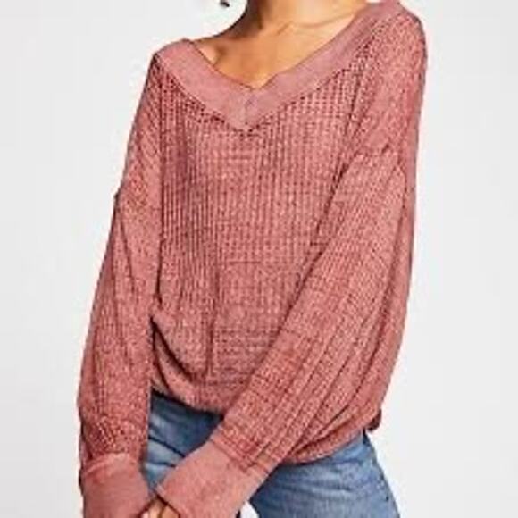 We The Free The Free South Side Thermal Top Size XS Burgundy Oversized Boho  - Picture 1 of 7